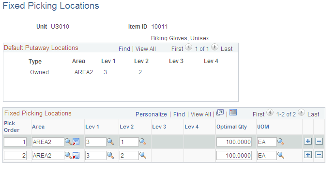 Fixed Picking Locations page