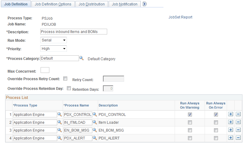 Job Definition page