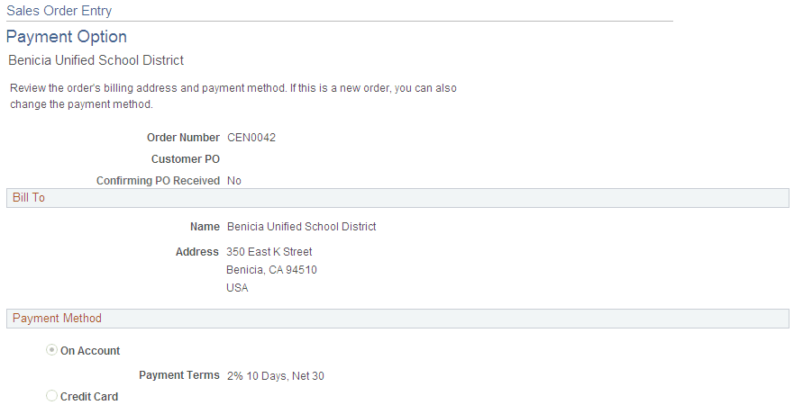 Payment Option page