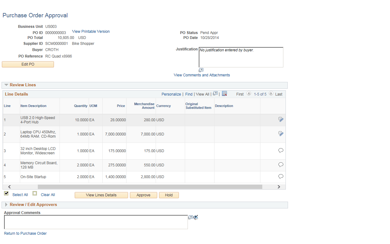 PO Approval page