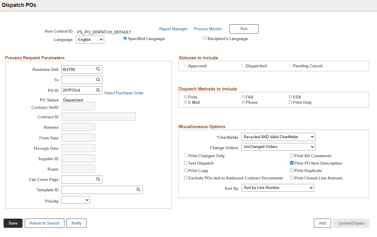 Dispatch POs page