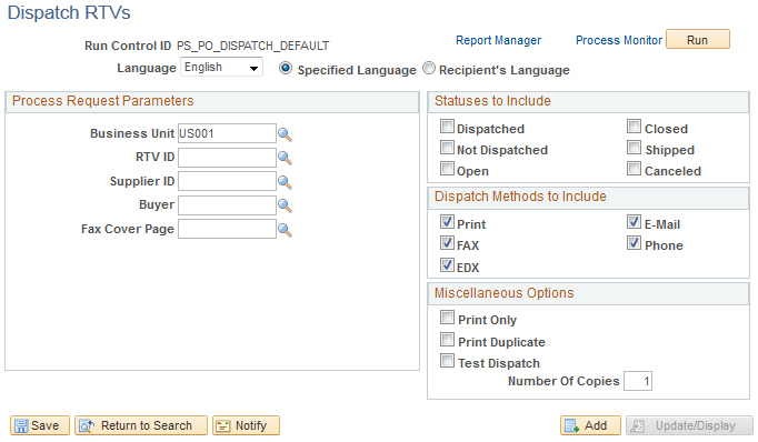 Dispatch RTVs page