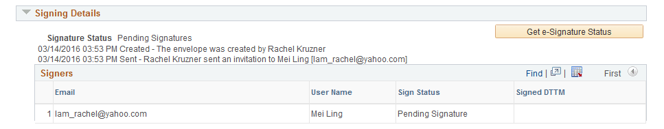 Document Management page - Signing Details section