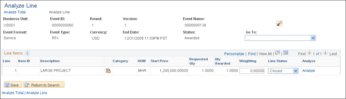 Analyze Line page