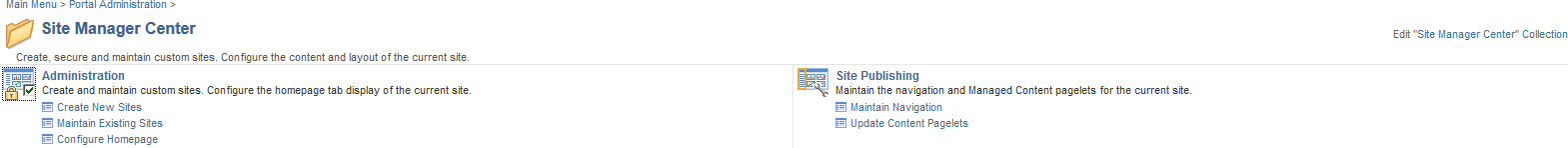 Site Manager Center page