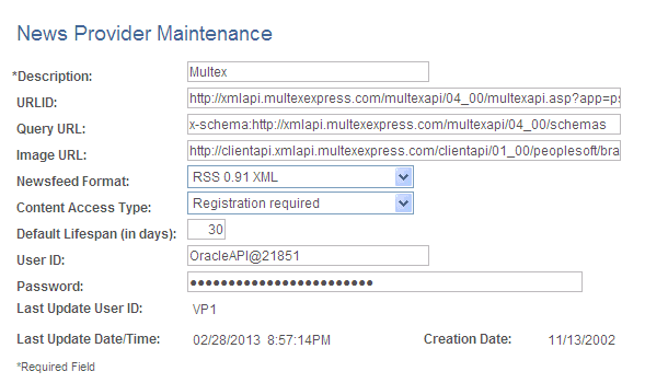 News Provider Maintenance page