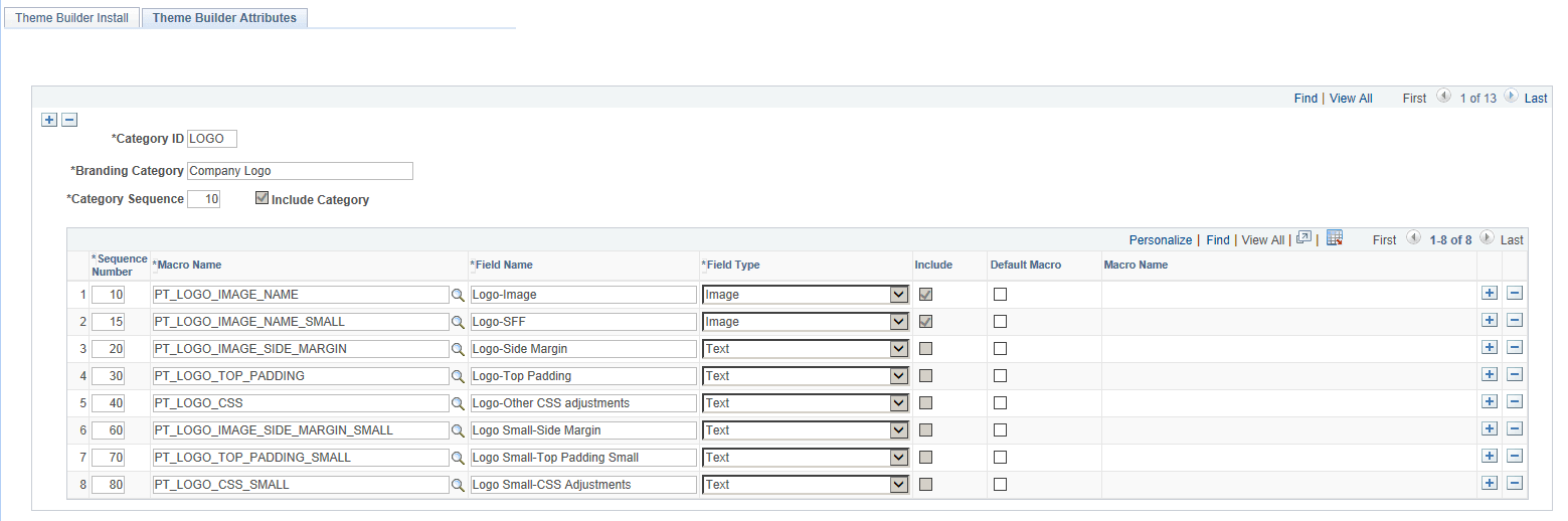 Theme Builder Attributes page