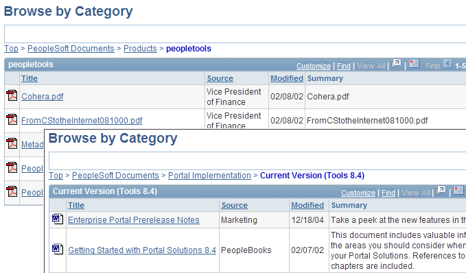 Browse by Category page with an inset of another Browse by Category page