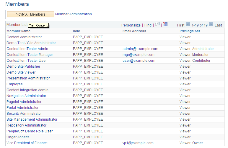 Members page