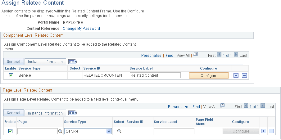 Assign Related Content page for the RELATEDCMCONTENT service
