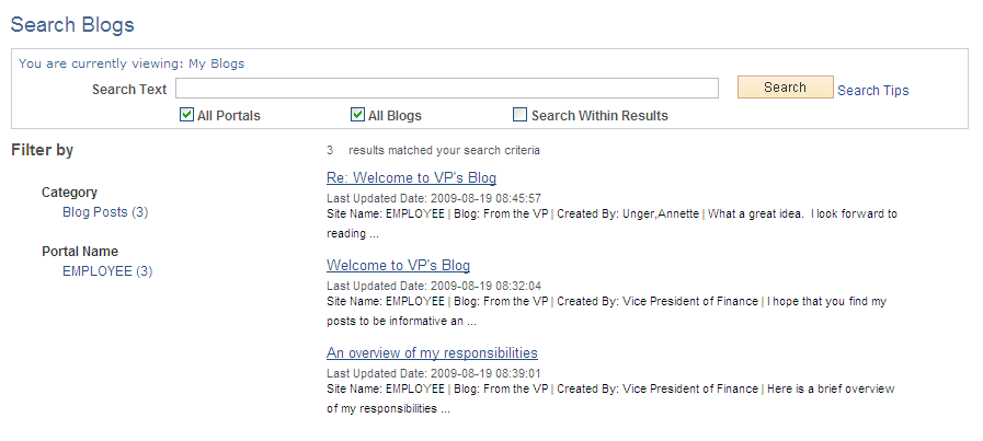 Search Blogs page