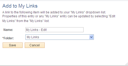 Add to My Links modal window