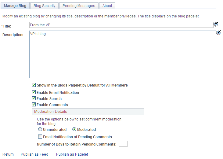 Manage Blog page