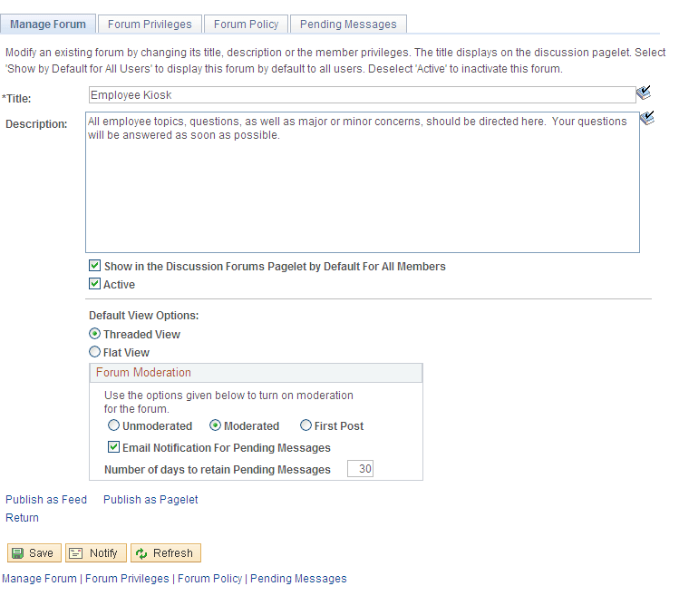 Manage Forum page