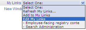 My Links drop-down list box in the portal header
