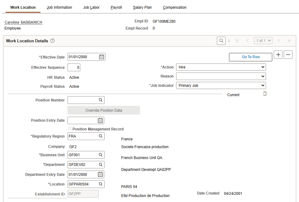 Work Location page