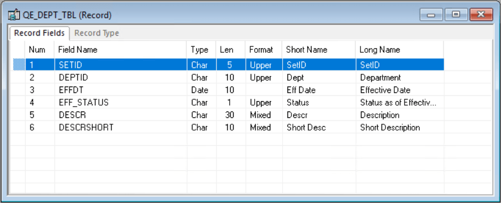 Record Fields tab