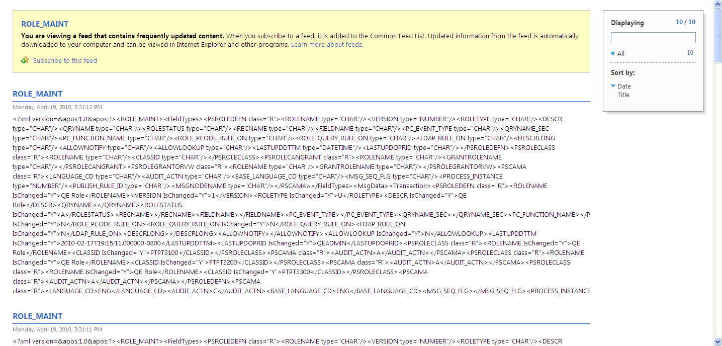 Example generic message feed for the ROLE_MAINT service operation