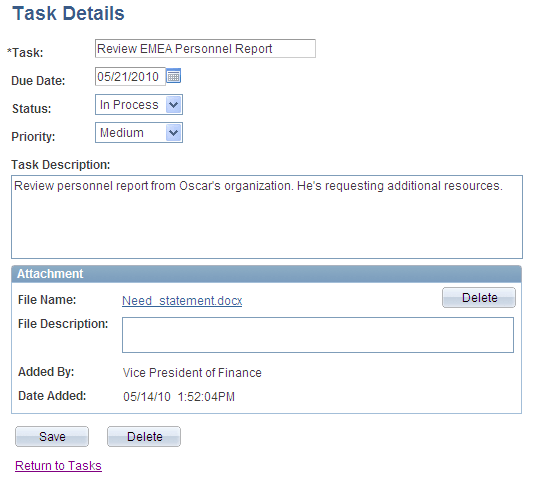 Task Details extension page