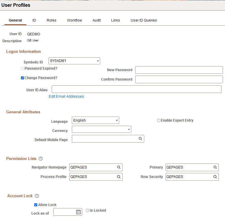 User Profiles - General page