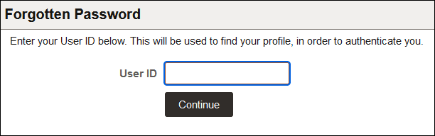 Forgotten Password page (Enter user ID to validate)