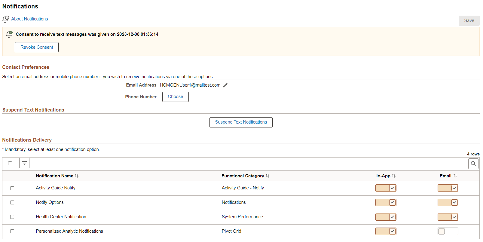 Notifications page: After personalization