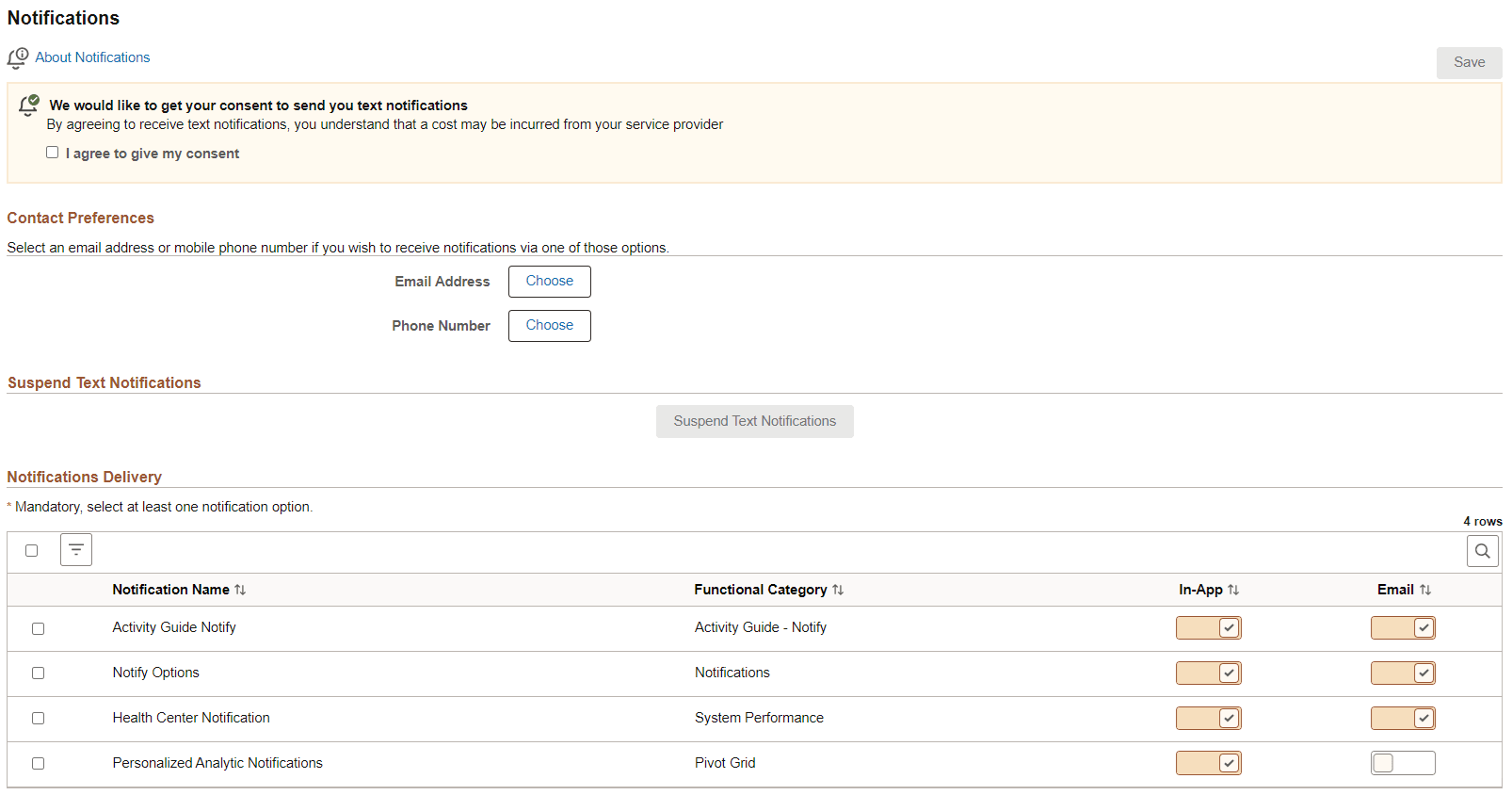 Notifications page: Before personalization