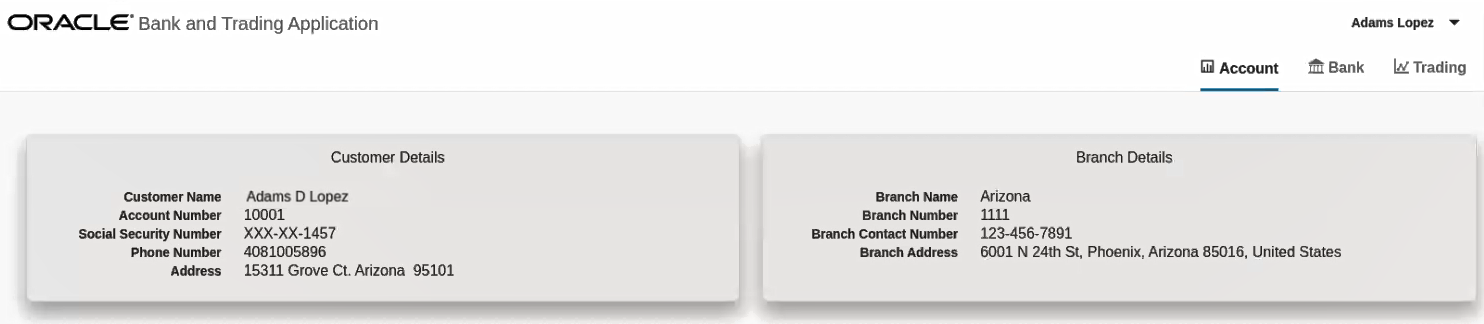 Bank and Stock-Tradingアプリケーションのコンソール