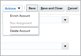 「アカウントの編集」ページの「処理」メニュー