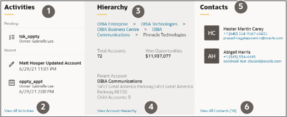 アカウントのパネル。