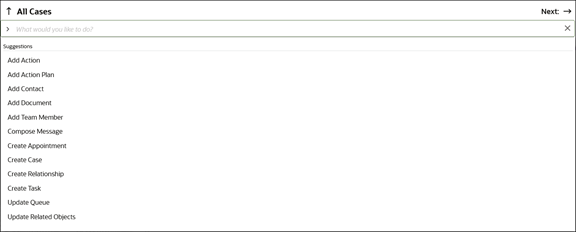 使用可能なすべてのコマンドを含むアクション・バー