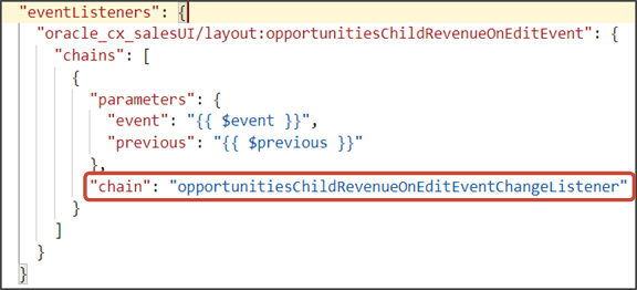 このスクリーンショットは、アクション・チェーン名を示しています。