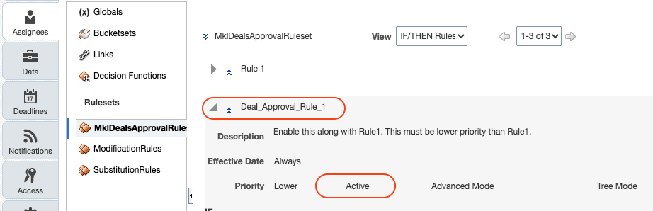 イメージは、Deal_Approval_Rule_1を非アクティブ化する方法を示しています。