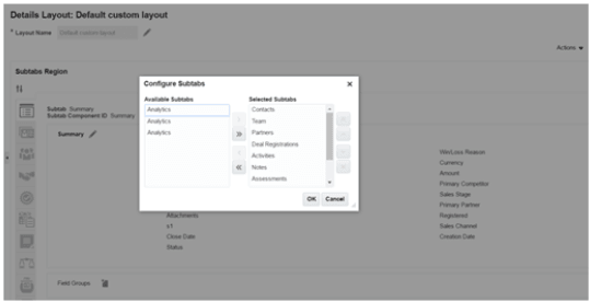 オブジェクトの編集ページのサブタブ・ダイアログを構成します。