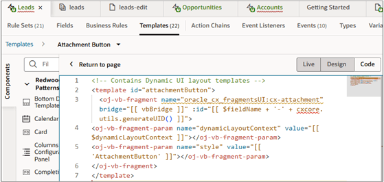 テキストで説明されている添付ボタン・テンプレートのコード。