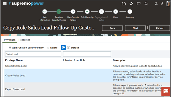営業リード・フォロー・アップ職務のコピーの機能セキュリティ・ポリシー・ステップ