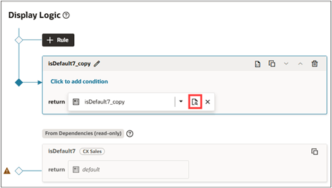 「開く」アイコンが強調表示された重複ルール