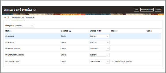 「ワークスペース・リスト」UIのスクリーンショット