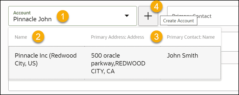検索結果の様々な側面が強調表示されたアカウント・フィールド。