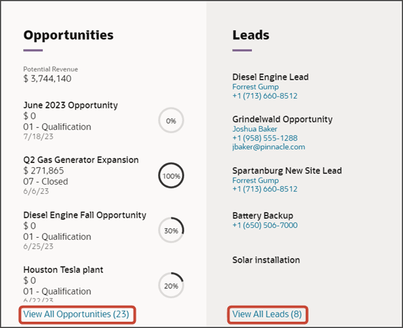 このスクリーンショットは、各パネルのすべて表示のリンクを示しています。
