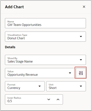 「プレゼンス」(矢印)アイコンが強調表示された「追加」「チャート」セクションのスクリーンショット。