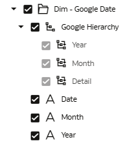 選択したカスタム・ディメンションおよびファクトが表示された「サブジェクト領域の追加」ダイアログ 選択したカスタム・ディメンションおよびファクトが表示された「サブジェクト領域の追加」ダイアログ