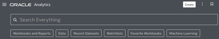 Oracle Analytics Cloudホーム・ページの「作成」オプション Oracle Analytics Cloudホーム・ページの「作成」オプション