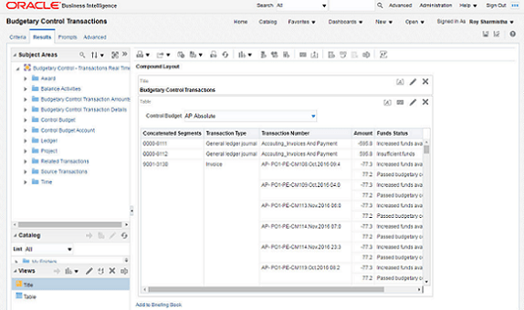 この図は、サブジェクト領域レポート・ビルダーの 結果の例を示しています。