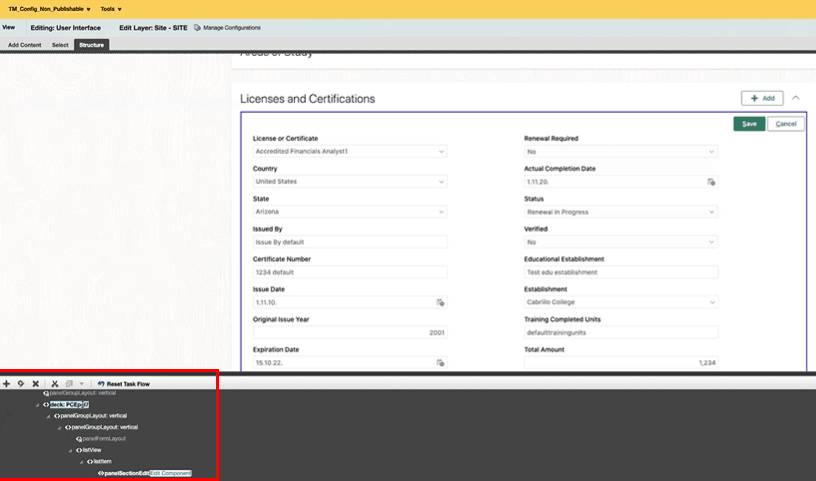 「スキルおよび資格」ページの表示セクションの選択