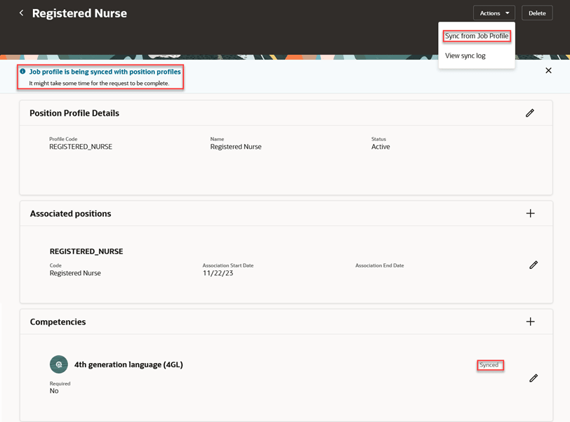 ジョブ・プロファイルからの同期の開始