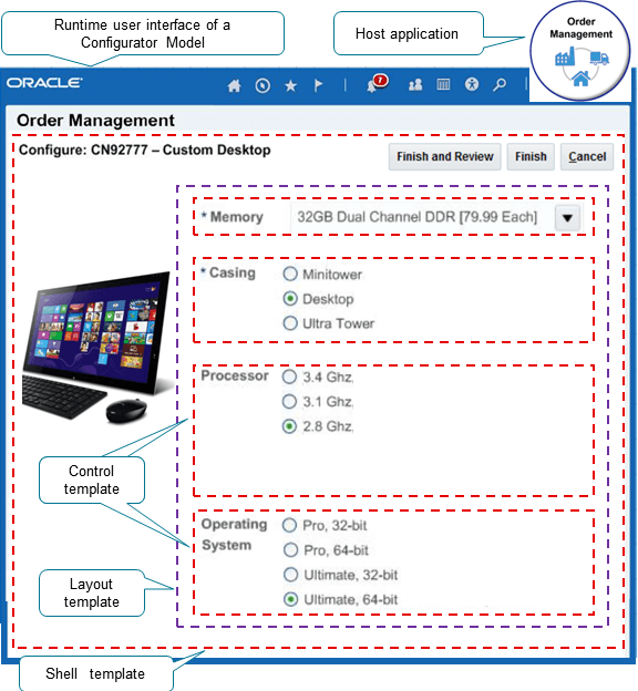 Oracle Configuratorを使用すると、顧客は各構成品目を特定の要件に従って構成できます。