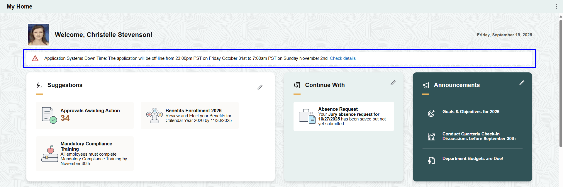 Banner Announcement section on the landing page
