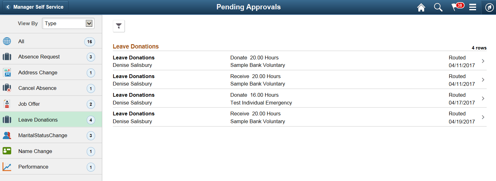 Pending Approvals Leave Donations Page Desktop