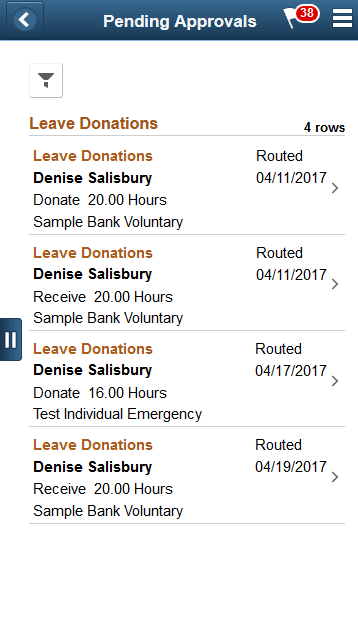 Pending Approvals Leave Donations Page Smartphone
